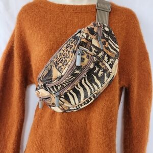 Animal Print Crossbody Fanny Pack | Multi Zippered | Vintage Inspired | Indie